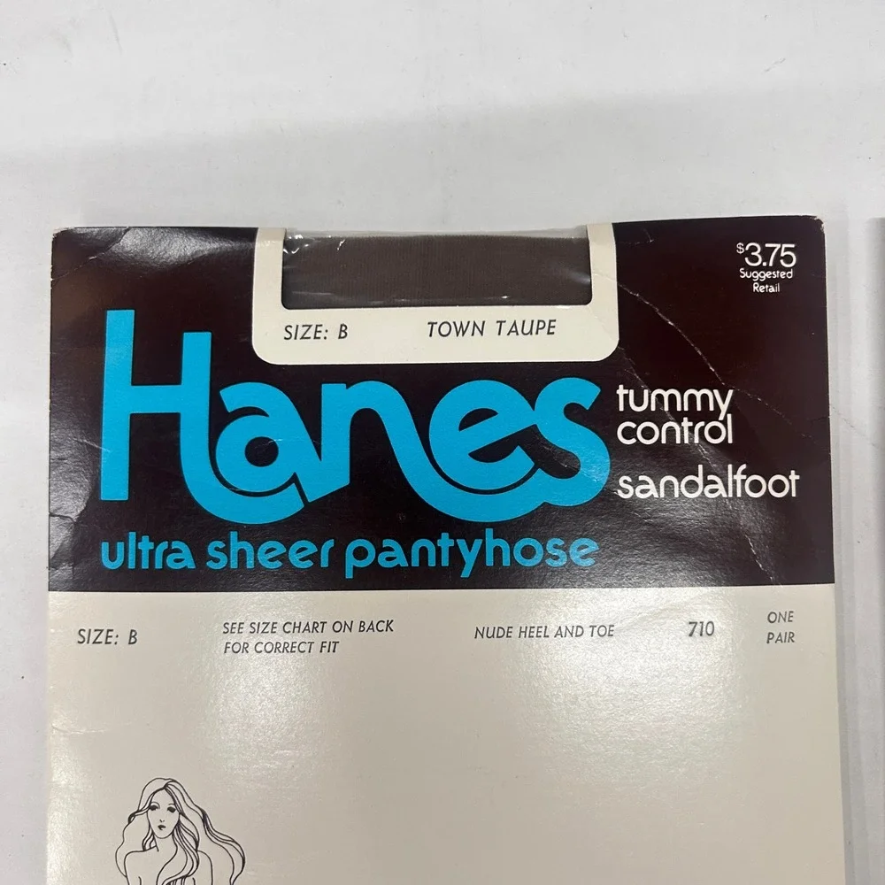 Vintage 1980 Hanes Ultra Sheer Pantyhose 2 Pair Size B Tummy Control Sandalfoot